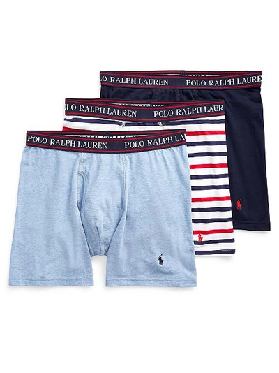 Polo Ralph Lauren Classic Fit Cotton Boxer Brief 3-pack In Navy,stripe,blue