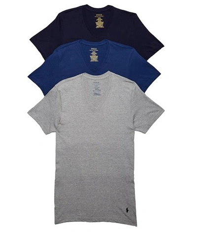 Polo Ralph Lauren Classic Fit Cotton V-neck T-shirts 3-pack In Grey,blue,navy