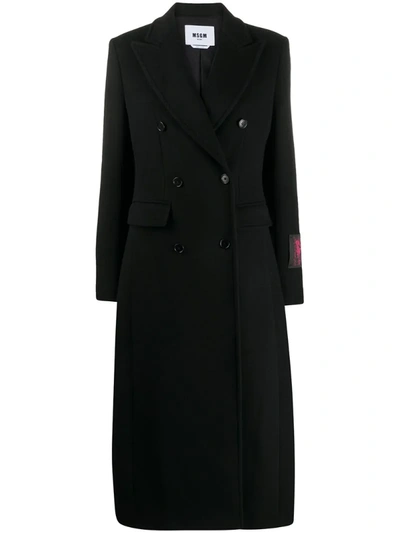Msgm Double-breasted Peacoat In Black