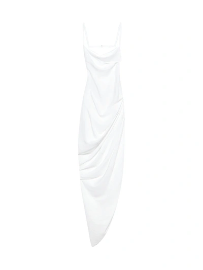 Jacquemus Saudade Asymmetric Draped Twill Dress In White