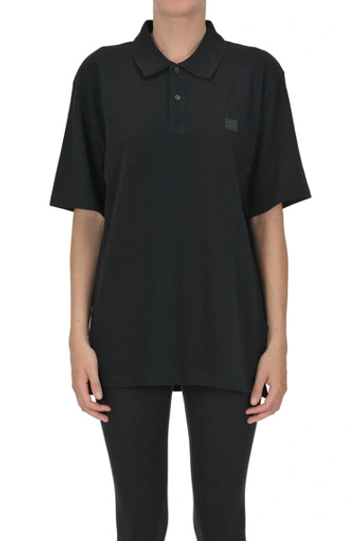 Acne Studios Face-patch Cotton Polo Shirt In Black