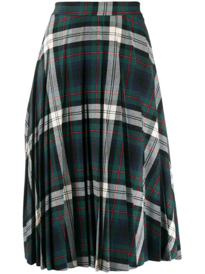 Semicouture Pleated Checked Print Skirt In Green