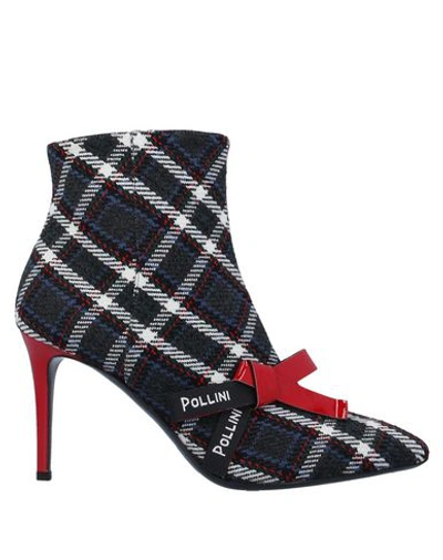 Pollini Tartan Fabric Ankle Boots In Steel Grey