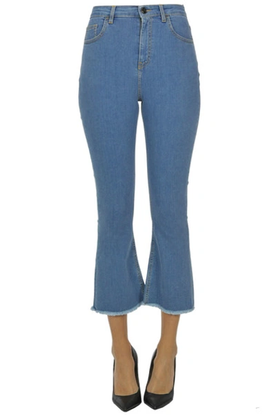 Semicouture Flared Leg Cropped Jeans In Light Denim