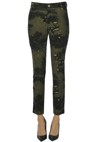 Mason's Camouflage Print Velvet Trousers In Dark Green