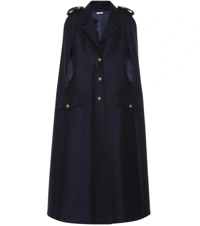 Miu Miu Cape Style Wool Coat In Blue