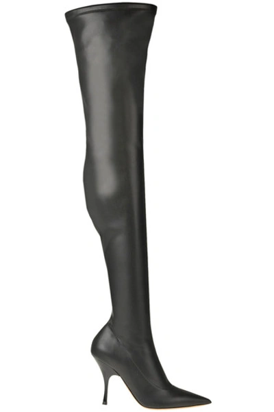 Rochas Leather Over The Knee Boots In Black