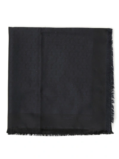 Saint Laurent Silk Wool Blend Scarf In Black
