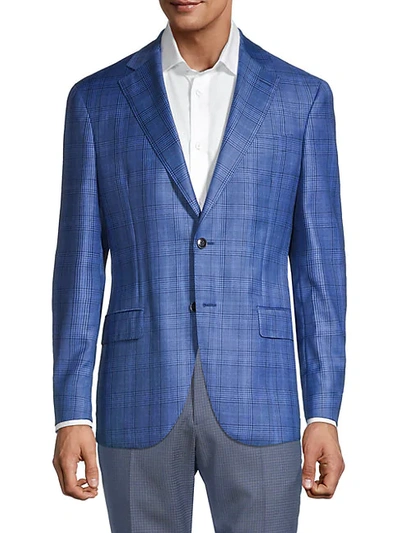 Lubiam Men's Standard-fit Plaid Virgin Wool Jacket In Turquoise