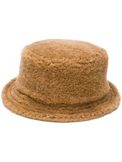 Marni Shearling Straight-brim Hat In Caramel