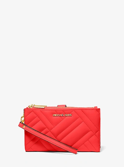 Michael Kors Peyton Large Quilted Double-zip Wristlet In Orange