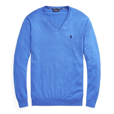 Polo Ralph Lauren Cotton V-neck Sweater In Dockside Blue Heather
