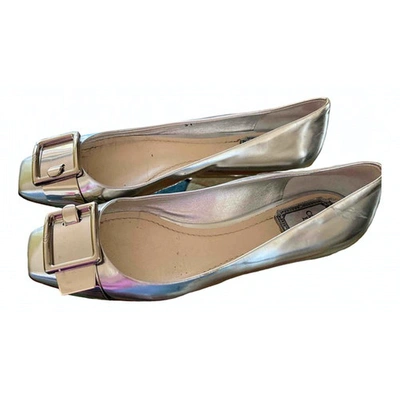 Pre-owned Dior Leather Ballet Flats In Silver