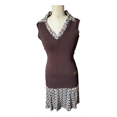 Pre-owned Guess Silk Mini Dress In Brown