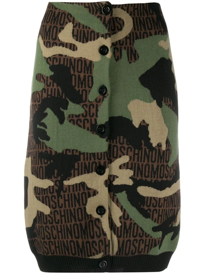 Moschino Camouflage Knitted Pencil Skirt In Green