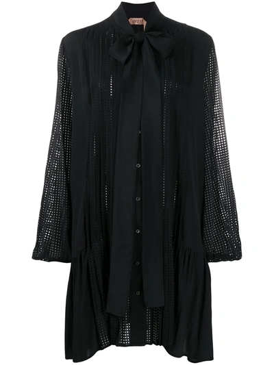N°21 Pleated Perforated Mini Dress In Black