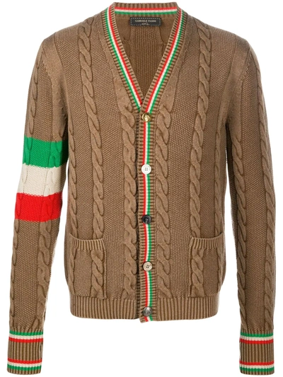 Gabriele Pasini Stripe-detail Cable-knit Cardigan In Brown