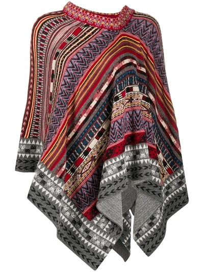 Etro Asymmetric Geometric Print Poncho In Grey