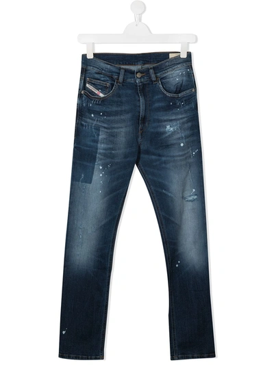 Diesel Teen Eetar Tapered Jeans In Medium Denim