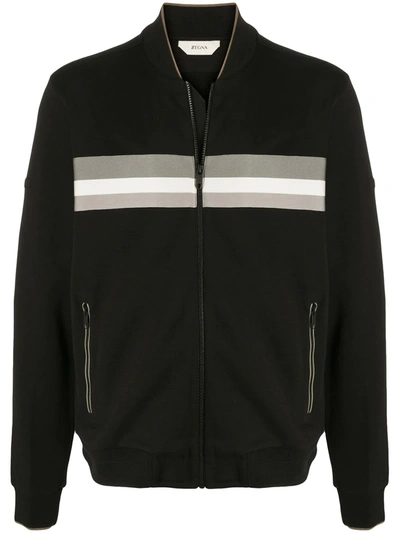 Z Zegna Long Sleeve Block Stripe Jumper In Black