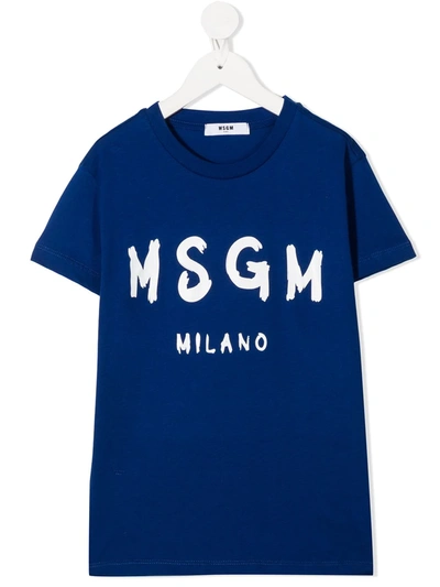 Msgm Teen Logo Print T-shirt In Blue