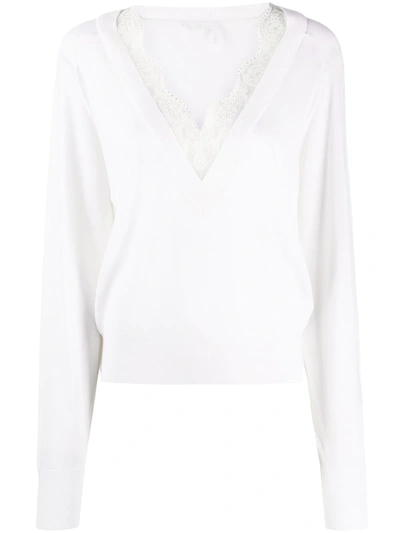 Chloé Lace-embellished V-neck Top In White
