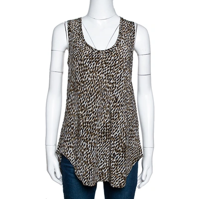 Pre-owned Burberry Brit Sand Printed Silk Sleeveless Top Xl In Beige