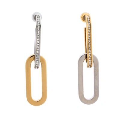 Pre-owned Burberry Crystal Embellished Two Tone Mismatched Chain Link Earrings. In Multicolor