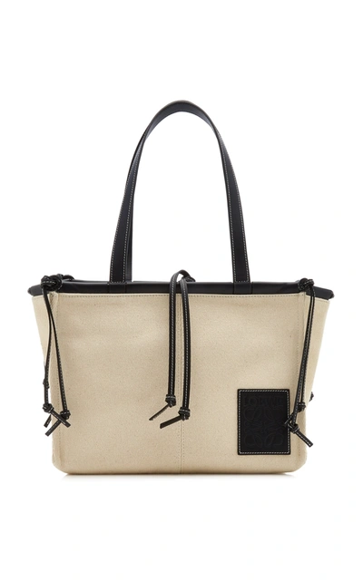 Loewe Cushion Small Leather-trimmed Canvas Tote In White