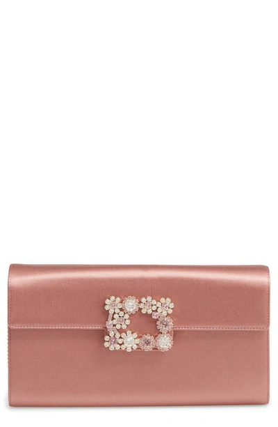 Roger Vivier Flower Buckle Envelope Clutch In Ortensia Medio
