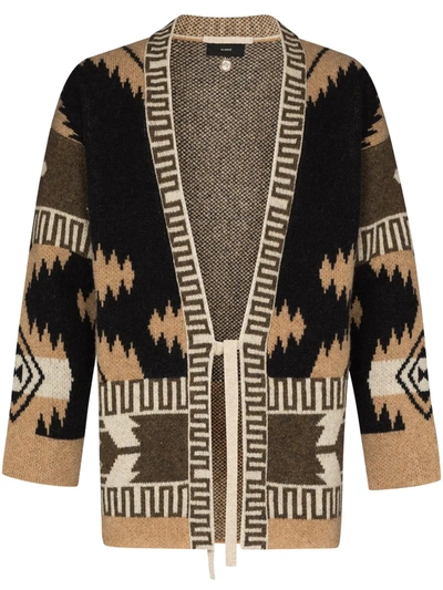 Alanui Wool Patterned Cardigan Kimono With Front Tie In Black