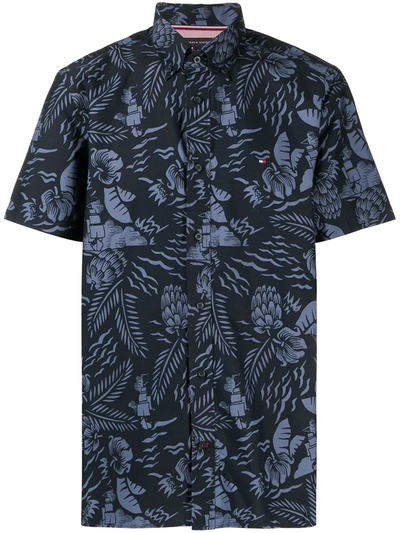Tommy Hilfiger Palm Print Short-sleeve Shirt In Blue