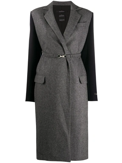 Rokh Contrast-sleeve Midi Coat In Grey
