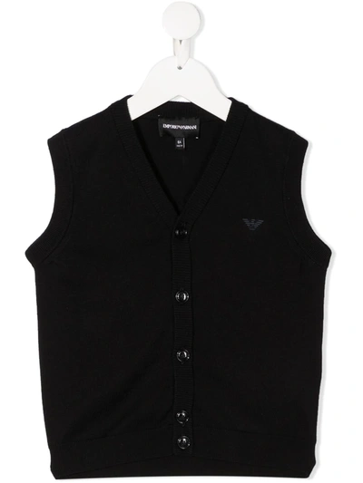 Emporio Armani Kids' Knitted Vest With Buttons In Dark Blue