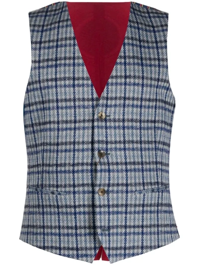 Etro Houndstooth Print Contrast Waistcoat In Light Blue