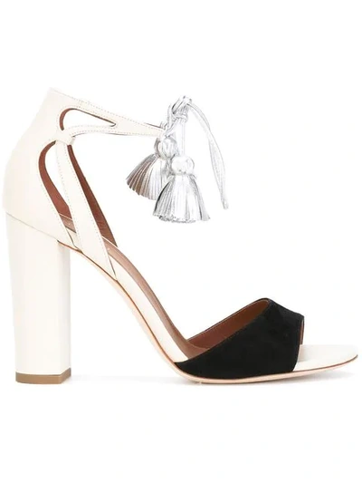 Malone Souliers Gladys Suede And Leather Sandals With Tassels In Black/white/silver