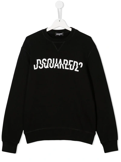 Dsquared2 Teen Split Logo-print Sweatshirt In Black
