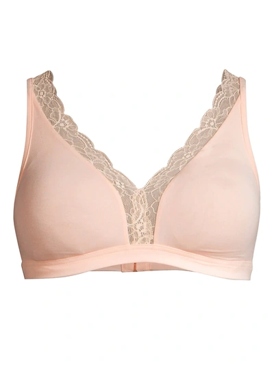 Hanro Cotton Lace Soft Cup Wireless Bra In Powder