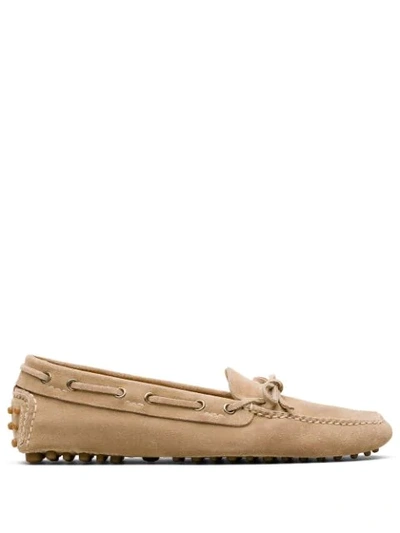 Car Shoe Lace-up Suede Loafers In Brown
