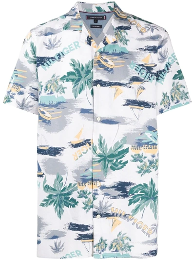 Tommy Hilfiger Palm Print Short-sleeve Shirt In White