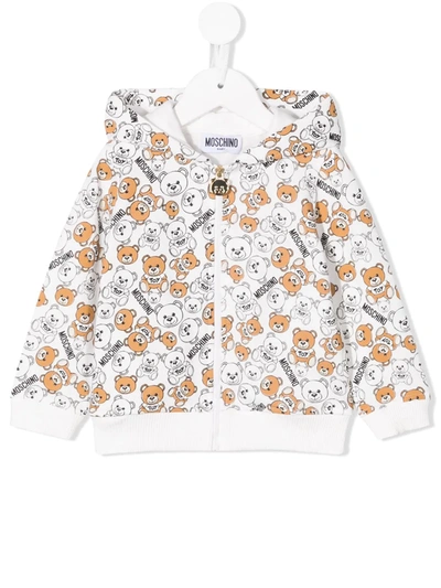 Moschino Babies' All-over Teddy Bear Print Hoodie In White
