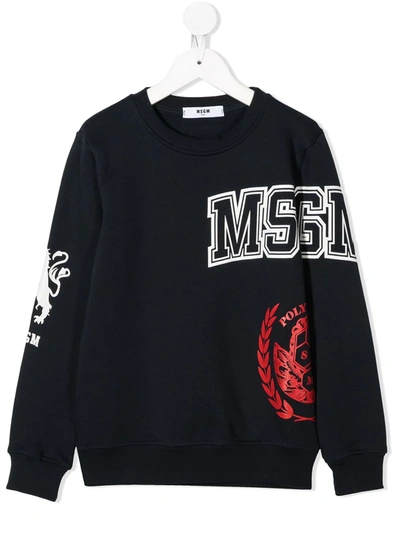 Msgm Teen Logo-print Cotton Sweatshirt In Blue
