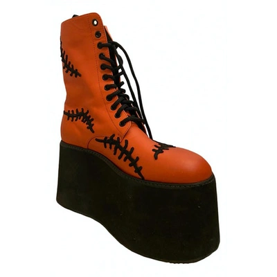Pre-owned Moschino Orange Leather Ankle Boots