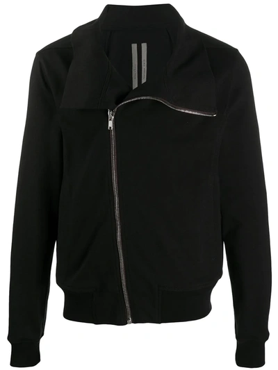Rick Owens Asymmetric Zip Organic Cotton Jacket In Black
