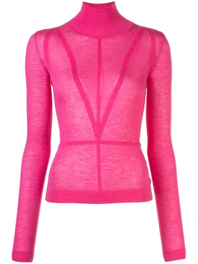 Altuzarra Reiko Sheer Knit Turtleneck Sweater In Electric Pink