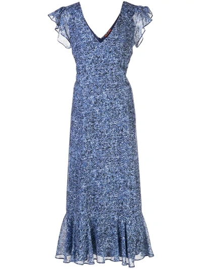 Altuzarra Tweed Print Ruffle Trim Midi Dress In Porcelain Glaze Tweed