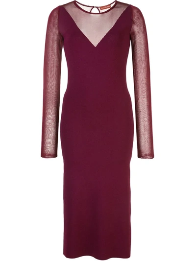 Altuzarra Sheer Panel Long Sleeve Body-con Dress In Malbec