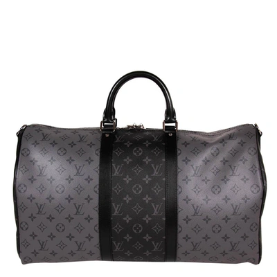 Pre-owned Louis Vuitton Monogram Eclipse Canvas Reverse Keepall Bandouliere 50 Bag In Black