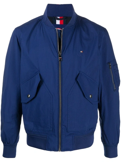 Tommy Hilfiger Logo Embroidered Bomber Jacket In Blue