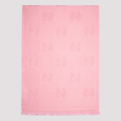 Gucci Gg Jacquard Frayed Scarf In Pink